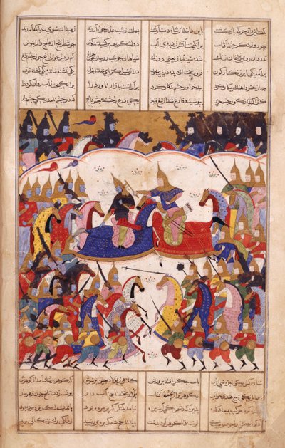 或13836，f.17v Islandar Fights the Zangis，"Sharafnama "插图 作者 波斯学校