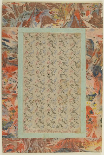 书法页，独立专辑对开，19世纪（纸上的墨水和颜色） 作者 波斯学校