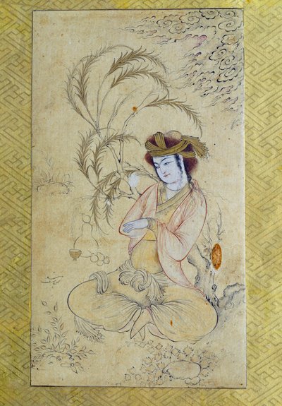 波斯艺术：“杨柳下归来的年轻人”17世纪巴黎的匿名水粉画，卢浮宫博物馆 作者 波斯学校