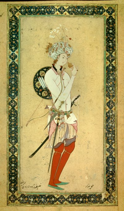 哈伦-拉希德（Harun al Rashid或al-Rashid（al Rashid）或ar Rashid（ar-Rashid）或el Rashid（el-Rashid）或el Raschid（el-Raschid）或al Raschid（al-Raschid）的肖像，阿巴斯王朝哈里发（766？ 809）。波斯的微型画 作者 波斯学校