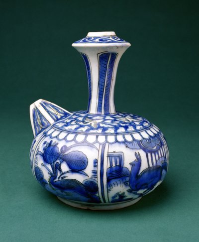 Safavid蓝色和白色Kendi，1600-50（釉下彩绘陶器） 作者 波斯学校