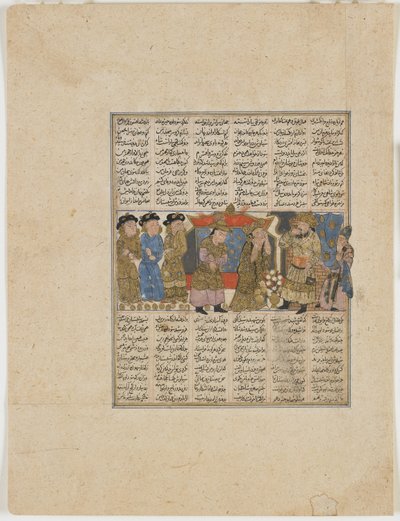 Sudaba通过Firdawsi（d.1020）的Shahnama（国王之书）对Siyavush提出指控（纸上不透明的水彩，墨水，金银） 作者 Persian School