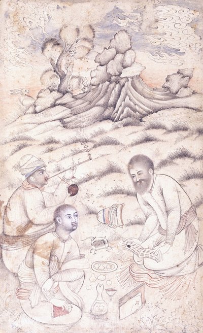 风景中的三个年轻人，c。 17世纪中叶 作者 波斯学校