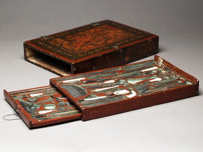 描绘神圣家族的工具包，约 1830 年（混合媒体） 作者 波斯学校