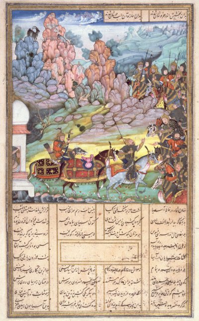 Yazdagird藏在磨坊里，来自Shahnama（国王之书）的插图，由Abul-Qasim Manur Firdawsi（c.934-c.1020）c.1440-45（笔，墨水和wc在牛皮纸上） 作者 波斯学校