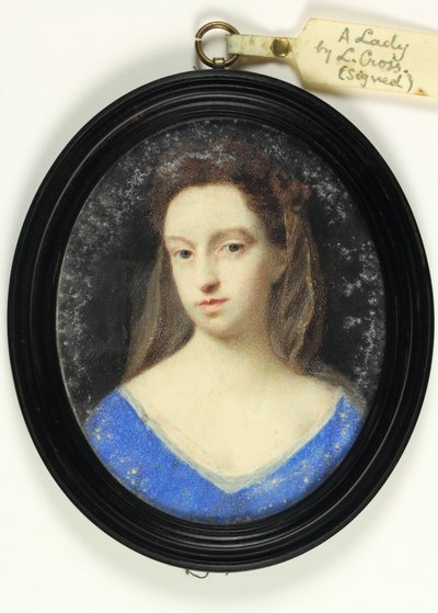 一位身穿蓝色紧身胸衣、带棕色兜帽的女士（牛皮纸上的水彩画） 作者 彼得·克罗斯