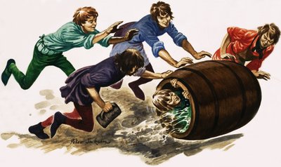 一名新合格的学徒在啤酒中倒下并滚入桶中 作者 彼得·杰克逊