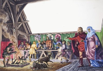 Anglo-Saxon Thane带领他的妻子进入大厅 作者 彼得·杰克逊