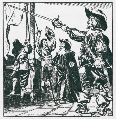1642 年，国王查理一世在诺丁汉举起了他的旗帜，由此拉开了内战的序幕（石版画） 作者 彼得·杰克逊