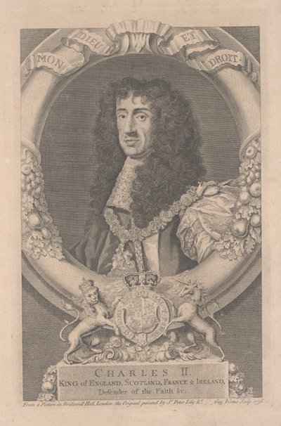 查理二世，英格兰国王，苏格兰，法国和爱尔兰，由George Vertue（1684-1756）雕刻 作者 彼得·莱利