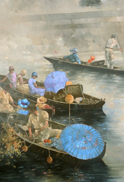 布鲁克兰郡Wey上的平底船（布面油画） 作者 彼得·米勒