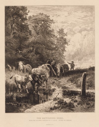 归来的牧群c。 1885年。 作者 彼得·莫兰