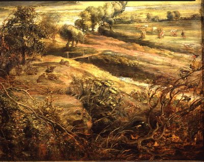 秋天的风景和清晨的Het Steen景色，约1636年（油画板）（211075的细节）。 作者 彼得·保罗·鲁本斯