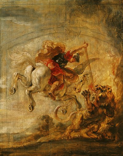 Bellerophon骑马Pegasus战斗Chimaera，1635 作者 彼得·保罗·鲁本斯