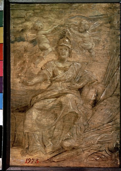 玛丽-德-美第奇（1575-1642 年）和帕拉斯-雅典娜（玛丽-德-美第奇饰帕拉斯-雅典娜）。皮埃尔-保罗（Pierre-Paul）-鲁本斯（ou Peter Paul ou Petrus Paulus）（1577-1640 年）的画作。木板上的水彩画，22.5 x 15 厘米 作者 彼得·保罗·鲁本斯