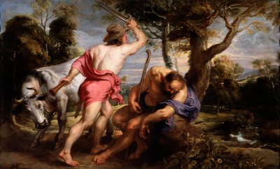 "" Mercury and Argus "" 墨丘利受宙斯指示让艾欧的守护者阿古斯入睡，赫拉 (Mercury and Argus) 将画作 Pieter Paul Rubens (1577-1640) 1636-1638 Dim 180x298 cm 普拉多博物馆，马德里 作者 彼得·保罗·鲁本斯