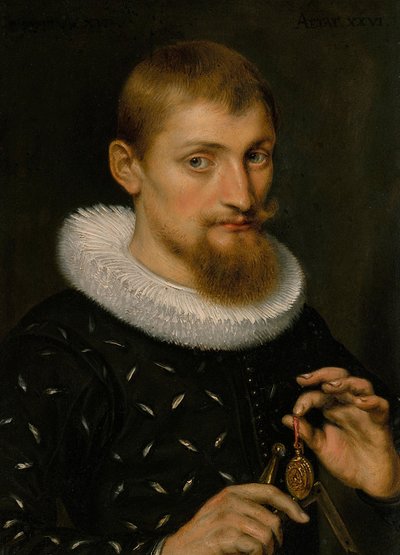 一个人的肖像，可能是建筑师或地理学家，1597（铜上油） 作者 Peter Paul Rubens