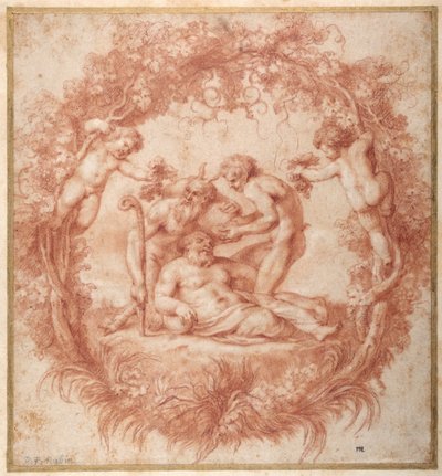 Tazza Farnese 的设计（纸上水粉红色粉笔） 作者 彼得·保罗·鲁本斯