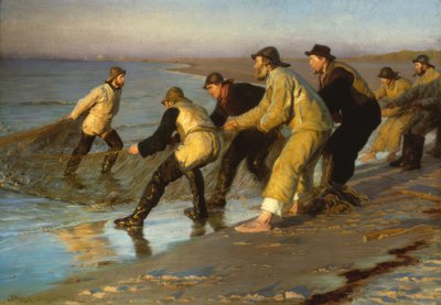 渔民在斯卡恩海滩上拉网 作者 Peder Severin Krøyer
