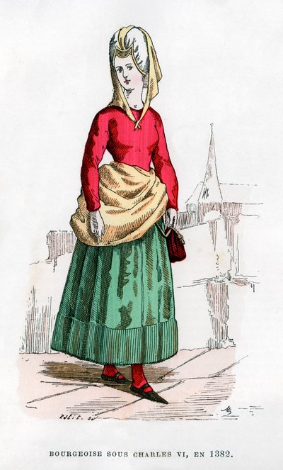 穿着法国查理六世时代服装的资产阶级，1382 1882-1884年。 作者 佩蒂特