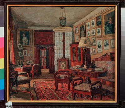 E. Boratynsky (Evgeny Baratynsky) 住宅（1800-1844 年）的阅览室。 彼得·伊万诺维奇·彼得罗维奇夫 (Pyotr Petrovichev) (1874-1947) 绘画，布面油画 作者 彼得·伊万诺维奇·彼得罗维奇夫