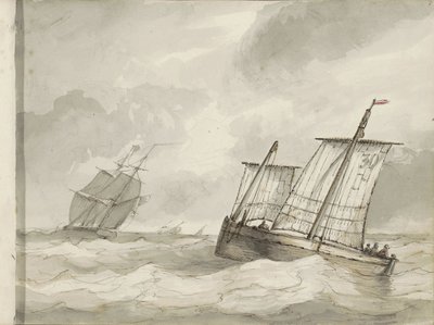 波涛汹涌的大海中航行的船只 作者 Petrus Johannes Schotel (圈子)
