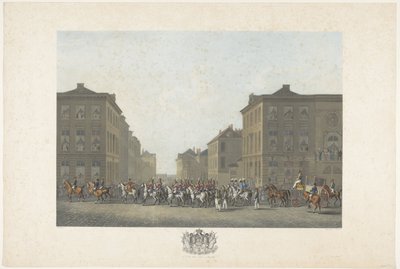 1815 年 9 月 21 日威廉一世布鲁塞尔就职典礼上的乐队演奏
威廉一世抵达布鲁塞尔和就职典礼以及 1815 年 Quatre-Bras 战役和滑铁卢战役的 12 幅图版（系列标题） 作者 Philibert Louis Debucourt