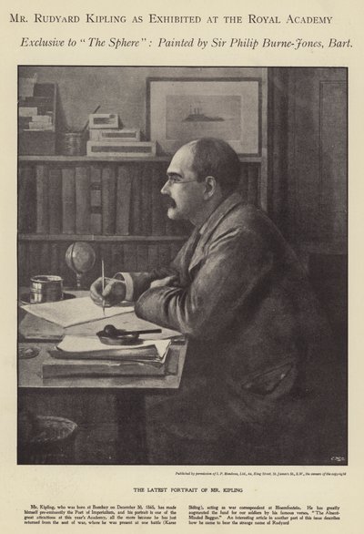 在皇家学院展出的鲁德亚德-吉卜林的肖像（平板）。 作者 Philip (after) Burne Jones