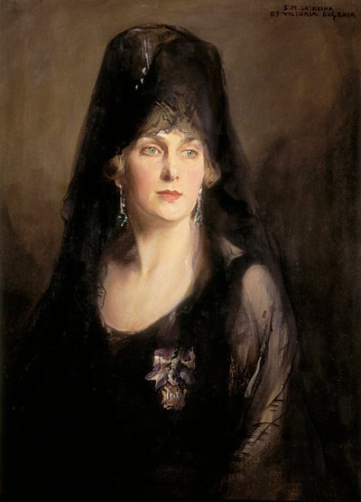 巴滕伯格的维多利亚·尤金妮娅 (Victoria Eugenia of Battenberg) 肖像（1887-1969），20 世纪（布面油画） 作者 菲利普·阿历克修斯·德·拉斯洛