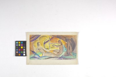壁画素描，日期不详（水彩画，白纸） 作者 菲利普·艾尔·索耶