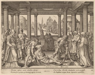 虔诚的人们抬着圣司提反下葬 作者 菲利普·加勒在 Maerten van Heemskerck 之后