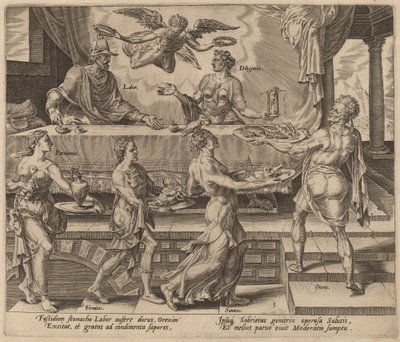 劳动和勤劳的人享受他们的简单膳食 作者 菲利普·加勒在 Maerten van Heemskerck 之后