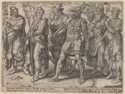 Pythius, Lucullus, Crassus, Sylla, Croesus, Midas (古代财富的臭名昭著的例子) 作者 菲利普·加勒，仿照 Maerten van Heemskerck