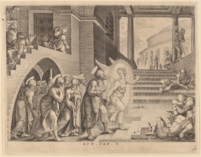 天使救使徒出狱 作者 菲利普·加勒在 Maerten van Heemskerck 之后