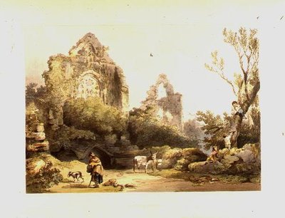 Tintern Abbey，来自 "英格兰和威尔士的浪漫和风景"。 作者 菲利普·詹姆斯·德·路德堡