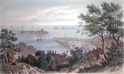 1846年9月2日抛锚的皇家中队，来自维多利亚女王在泽西岛的访问，由H.Walter刻制。 作者 菲利普·约翰（后）欧利斯