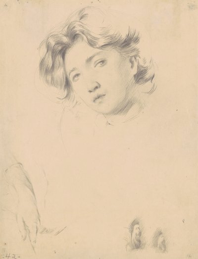 研究一个女孩的头，c.1900（编织纸上的石墨） 作者 菲利普·莱斯利·黑尔