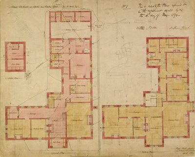 红楼的计划，Bexley Heath，1859年（笔和墨水和纸上的wc） 作者 菲利普·韦伯
