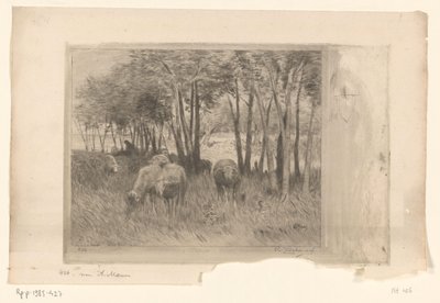 羊群和牧羊人在有树的草地上 木桐（原名） 作者 Anton Mauve（艺术家签名）