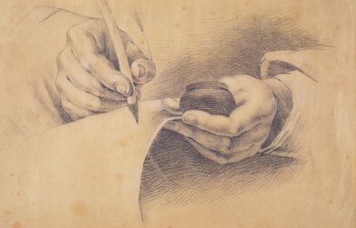 绘图手，1798年（黑色粉笔在棕色纸上加白色） 作者 菲利普·奥托·朗格
