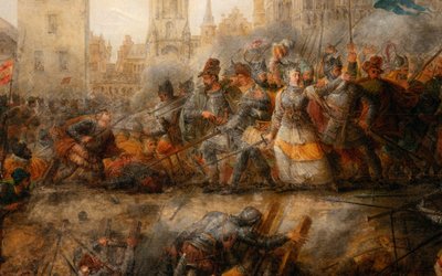 埃皮诺伊公主菲利普·奥古斯特·埃内昆 (Philippe-Auguste Hennequin) 的《保卫图尔奈》，图尔奈美术馆 作者 菲利普·奥古斯特·亨内昆