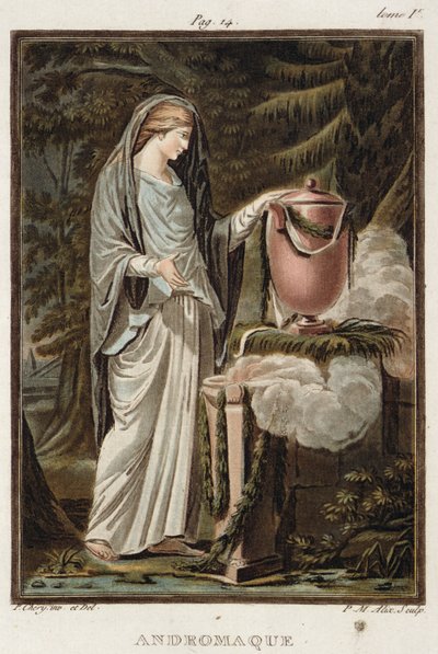 Andromache，由Jean Racine制作的“Andromache”服装，来自“所有国家的服装和剧院研究”第一卷，由Pierre Michel Alix（1762-1817）1802刻制 作者 菲利普·奇瑞