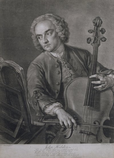 John Hebden的肖像（1740-60），亨德尔管弦乐队的大提琴家，由John Faber（1684-1756）雕刻，1741年 作者 菲利普·梅西耶