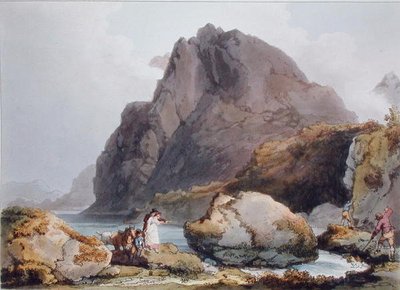 Llyn Ogween，出自《英格兰和威尔士的浪漫风景画》，1805年出版（彩色雕刻）。 作者 菲利普·德（后）卢瑟堡