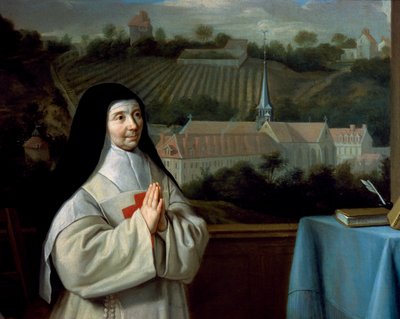 Marie-Angelique Arnauld院长，Marie-Angelique Arnauld院长的妹妹和母亲Agnes在Port-Royal des Champes修道院前的画像的细节，归功于Philippe de Champaigne（1602-1670）。 作者 菲利普·德（香槟）尚佩恩