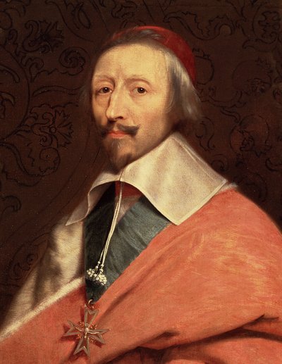 Armand Jean du Plessis 的肖像，红衣主教 de Richelieu，细节（布面油画） 作者 菲利普·德（尚佩恩工作室）