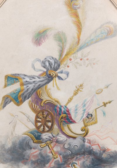 兰帕斯丝绸的设计，有云上的凯旋战车，约1770-75。 作者 菲利普·德·拉萨尔