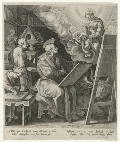 圣路加描绘有孩子的马利亚 作者 Philips Galle (attributed to workshop of)