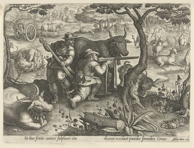 使用伪装猎鹿
狩猎场景（系列标题）
In quibus omne genus venationis, aucupij, piscatusque（系列标题） 作者 飞利浦加勒
