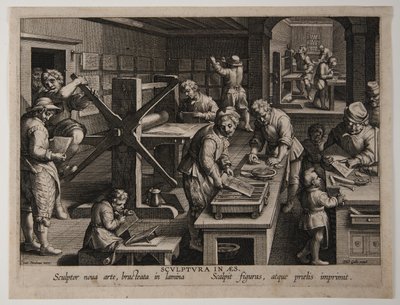 铜版画的发明，约 1591 年（版画） 作者 飞利浦加勒